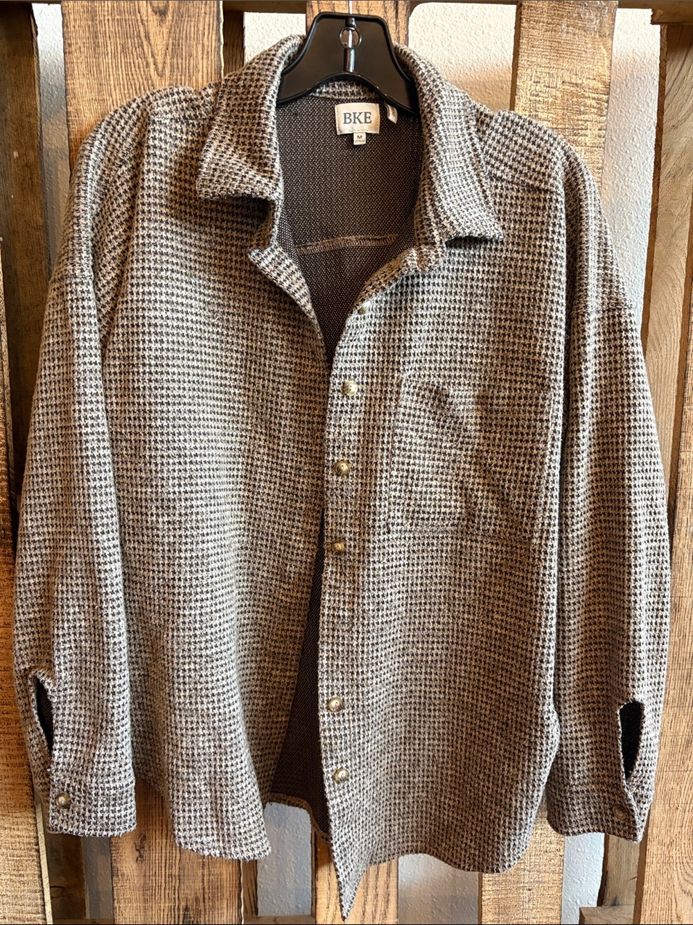 BKE Women’s Grey Houndstooth Shirt Jacket